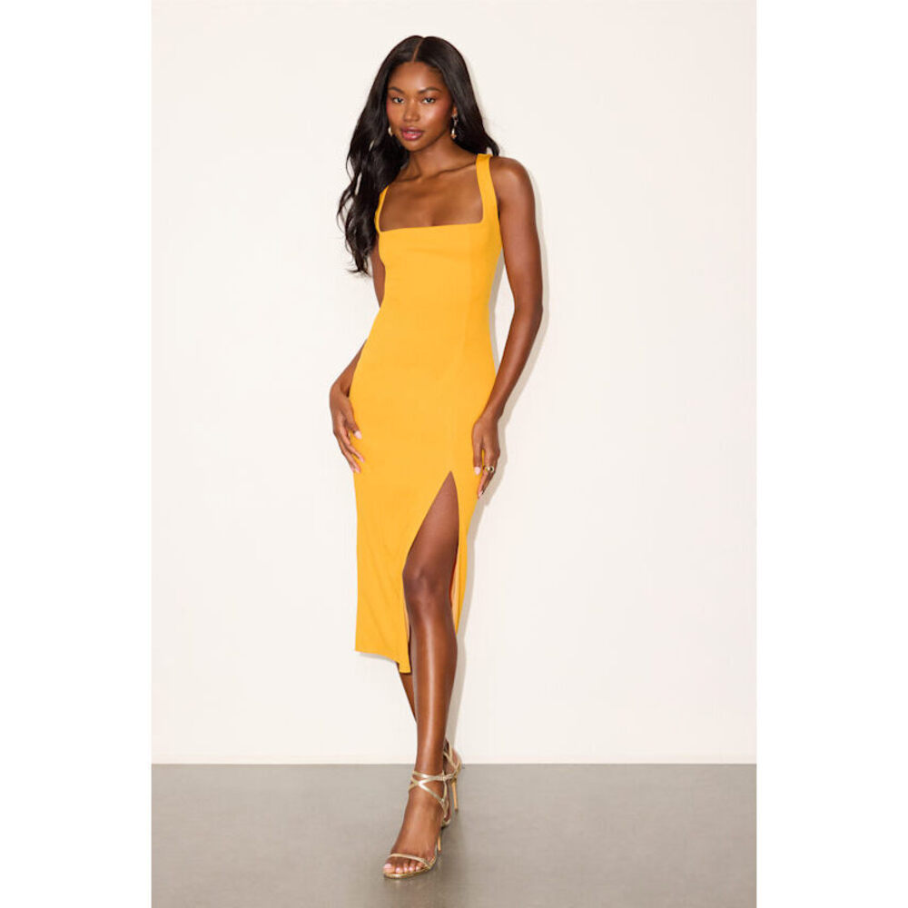 Lulus Davana Golden Yellow Cutout Midi Dress - Size L